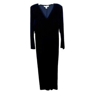 Jessica Howard Vintage Velvet Maxi Bodycon Navy Blue Fitted 80s Glam Size 8
